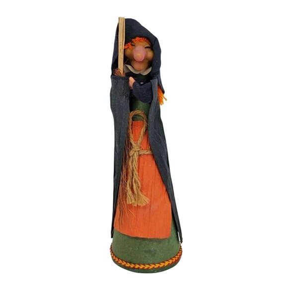 Vintage Halloween Witch Figurine w/ Broom Black Crepe Paper & Felt German Style - Picture 10 of 10